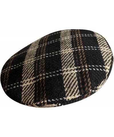 Woman Korean Cotton Berets Thicken Adjustable Flat Painter Hat Retro Checkered Artist Hats for Ladies Black $13.23 Berets