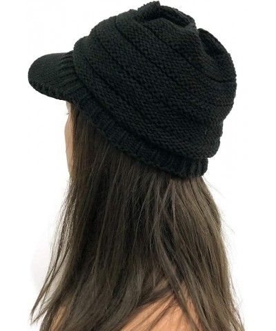 Winter Wool Blend Solid Visor Knit Hat with Brim Lined Ear Ski Cap for Men and Women Newsboy Cap Christmas A-black $8.05 Skul...