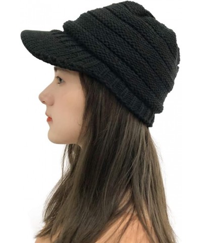 Winter Wool Blend Solid Visor Knit Hat with Brim Lined Ear Ski Cap for Men and Women Newsboy Cap Christmas A-black $8.05 Skul...