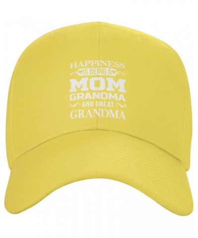 Happiness is Being a Grandma Peaked Hat Adjustable Solid Color Curved Peaked Cap Unisex Black Yellow $13.10 Newsboy Caps