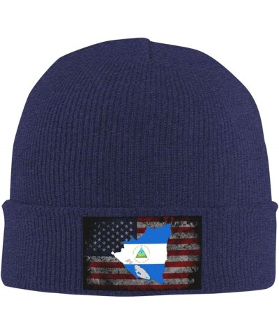 Map of Nicaragua Flag Cozy Knitted Hat for Winter - Warm Comfort Black Navy Blue $13.80 Skullies & Beanies