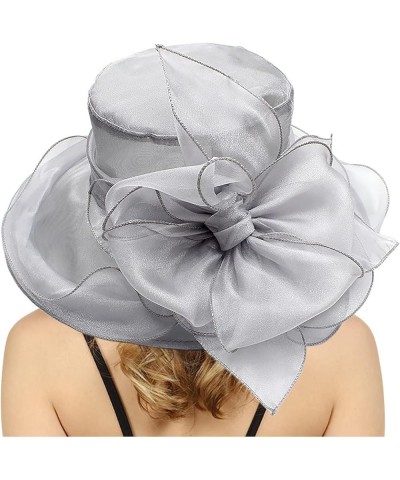 Wide Brim Church Fascinators Dress Hats for Women Tea Party Derby Ladies Hats with Floral Wedding F1-grey $9.43 Sun Hats