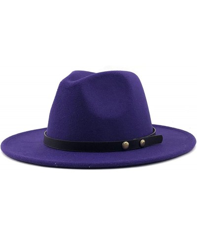 Women Men Wool Fedora Hats Casual Leather Belt Large Wide Brim Felt Hat Classic Formal Party Cap 56-58CM Purple $18.35 Fedoras