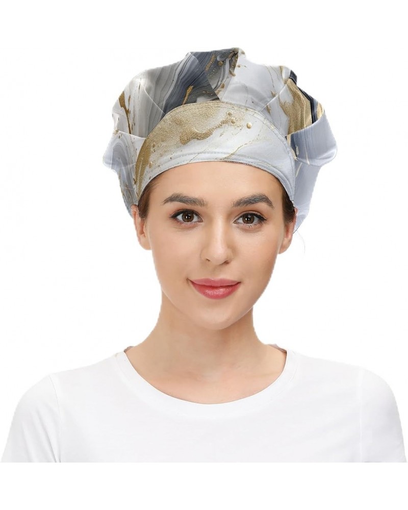 Working Cap with Sweatband Elastic Toggle Adjustable Bouffant Hats Printed for Woman Man (33) Marble Yellow_1 $11.99 Balaclavas