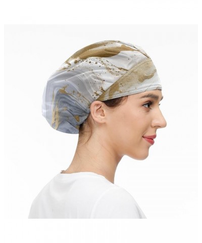 Working Cap with Sweatband Elastic Toggle Adjustable Bouffant Hats Printed for Woman Man (33) Marble Yellow_1 $11.99 Balaclavas