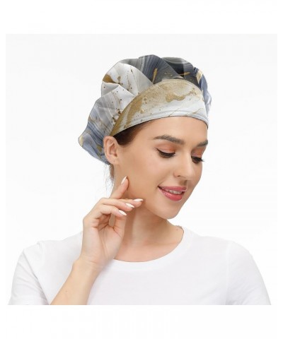 Working Cap with Sweatband Elastic Toggle Adjustable Bouffant Hats Printed for Woman Man (33) Marble Yellow_1 $11.99 Balaclavas