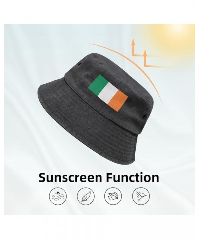 Flag of Lreland Bucket Hats Summer Fisherman Cap Demin Hat for Women Men Black $13.49 Bucket Hats