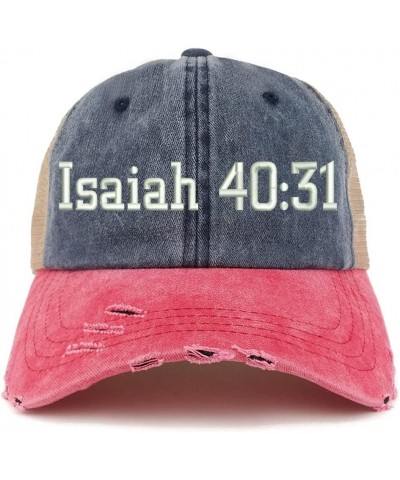 Isaiah 40:31 Frayed Bill Trucker Mesh Back Cap Navy Red $14.74 Baseball Caps