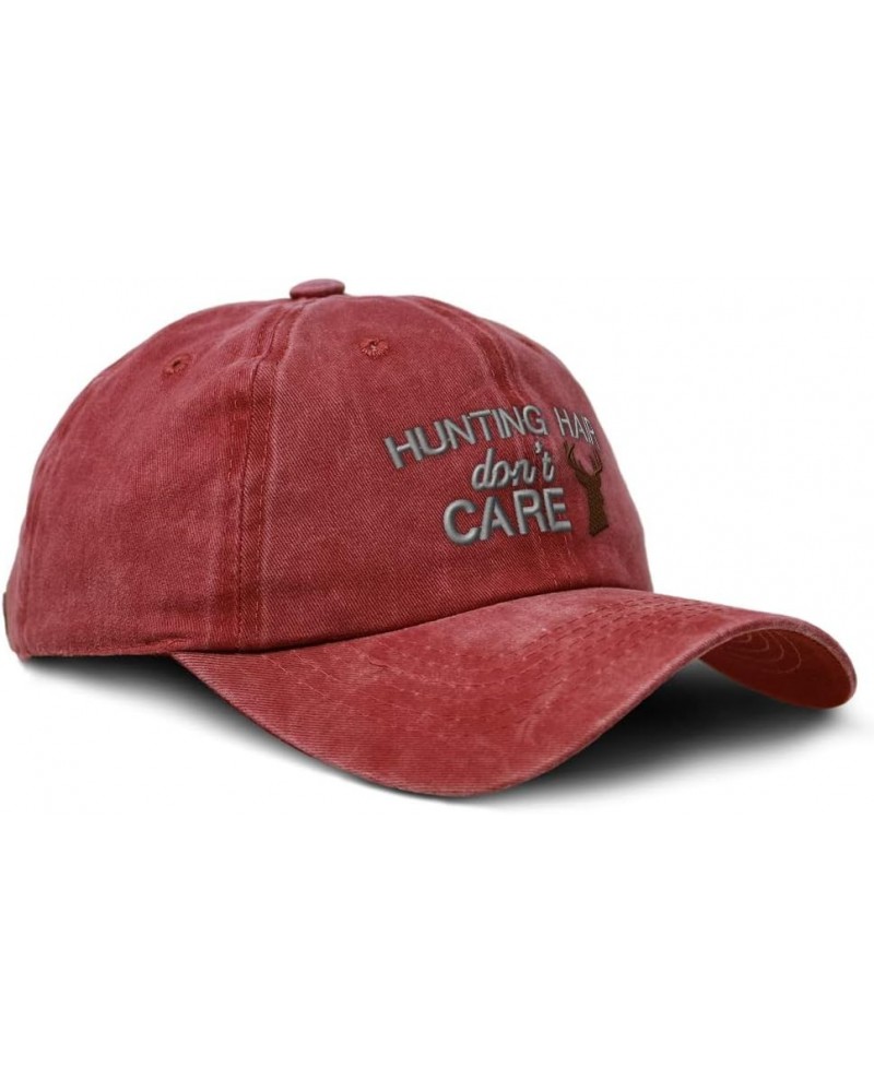 Custom Soft Washed Baseball Cap Hunting Hair Don't Care Dad Hats for Men & Women Red Design Only $14.27 Baseball Caps