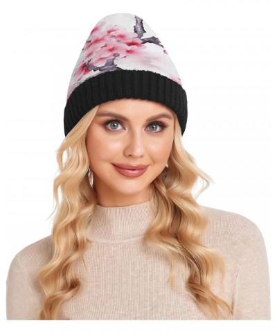 Flower Floral Pink Knit Beanie Hat for Men and Women, Unisex Skull Cap Pure Black Inside 20848616 $11.21 Skullies & Beanies