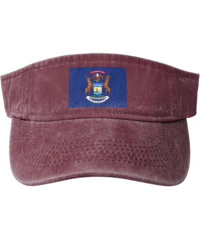 Flag of Michigan Sun Hat Sun Visor Hats for Women Men Baseball Cap Golf Hats Red $13.73 Visors