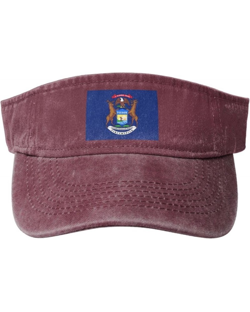 Flag of Michigan Sun Hat Sun Visor Hats for Women Men Baseball Cap Golf Hats Red $13.73 Visors