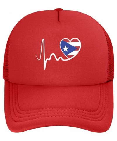 Puerto Rico Flag Heartbeat Mesh Baseball Cap Men Women Adult Adjustable Solid Color Baseball Hat Black Red $14.47 Baseball Caps