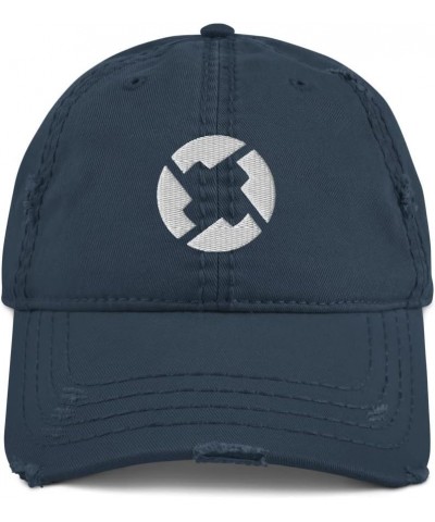 0X Cryptocurrency Logo Hat (Embroidered Distressed Dad Cap) Navy $17.59 Baseball Caps