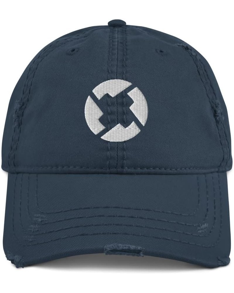 0X Cryptocurrency Logo Hat (Embroidered Distressed Dad Cap) Navy $17.59 Baseball Caps