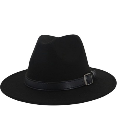 Fashion Couple Hat Men Women Flat Brim Jazz Panama Fedora Hats Belt Buckle Decor Casual Gambler Trilby Pink $16.79 Fedoras