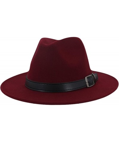 Fashion Couple Hat Men Women Flat Brim Jazz Panama Fedora Hats Belt Buckle Decor Casual Gambler Trilby Pink $16.79 Fedoras