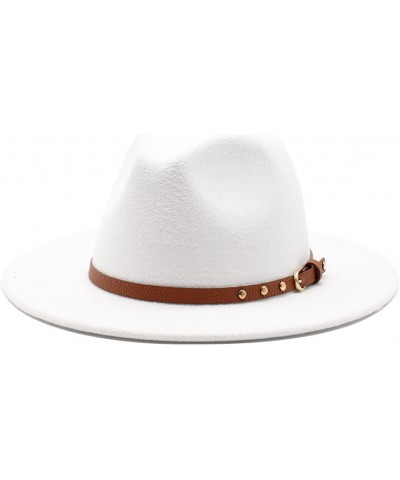 Fedora Women Men Wool Fedora Hat Wide Brim Jazz Hat with Punk Ribbon Gentleman Elegant Lady Church Hat with Belt White $15.73...