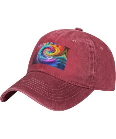 Black Rainbow Swirl Picture Adult Classic Denim hat : Comfortable, Light Unisex Suitable for Outdoor Sports Activity Red $9.4...