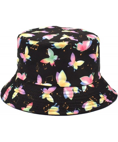 Fashion Men and Women Casual Summer Printed Outdoor Double Sided Flat Top Sunshade Bucket Hat Casual Fisherman Cap Black $9.6...