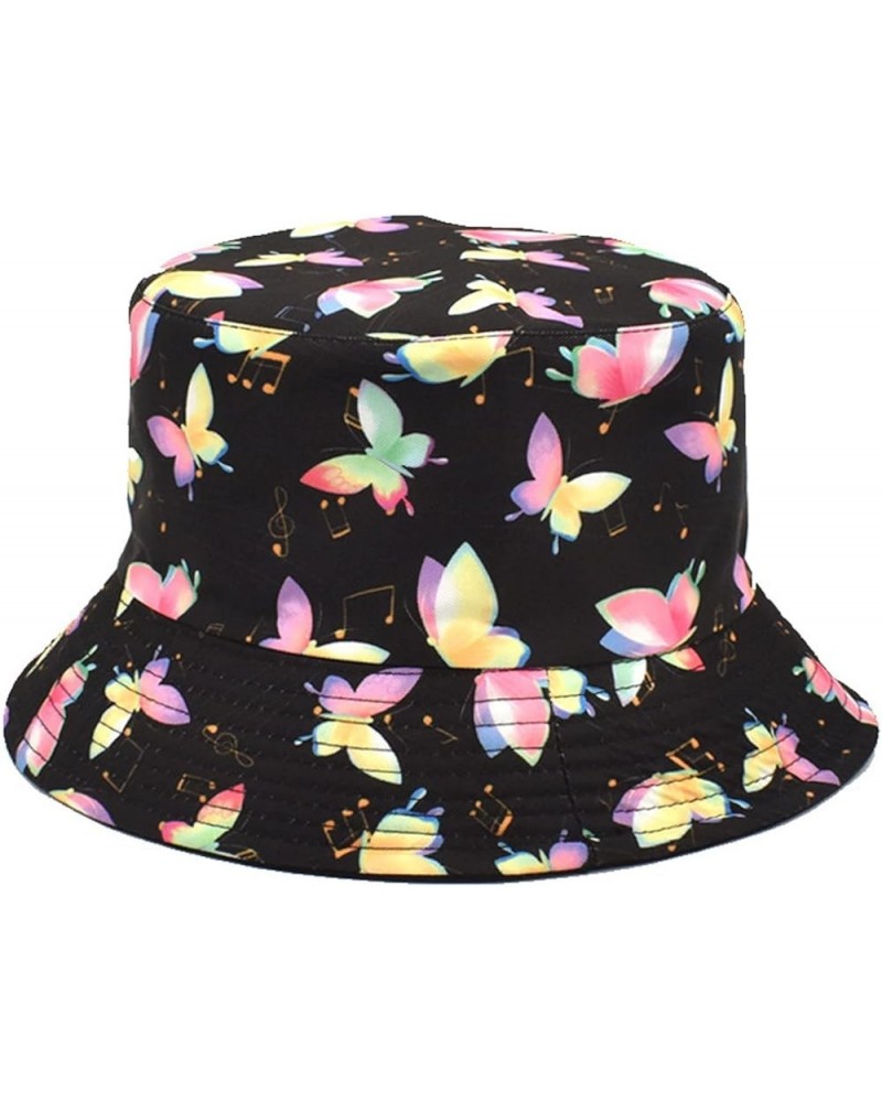 Fashion Men and Women Casual Summer Printed Outdoor Double Sided Flat Top Sunshade Bucket Hat Casual Fisherman Cap Black $9.6...