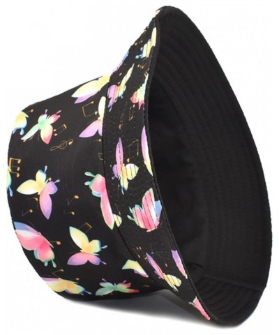 Fashion Men and Women Casual Summer Printed Outdoor Double Sided Flat Top Sunshade Bucket Hat Casual Fisherman Cap Black $9.6...