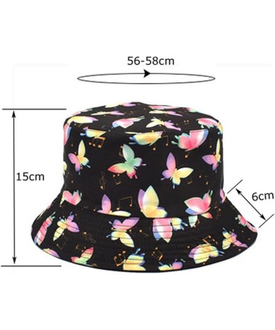 Fashion Men and Women Casual Summer Printed Outdoor Double Sided Flat Top Sunshade Bucket Hat Casual Fisherman Cap Black $9.6...