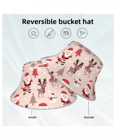 Cute Christmas Holidays Print Foldable Bucket Sun Hat, Unisex Beach Reflective Cap, for Summer Outdoor Activities Black $10.4...