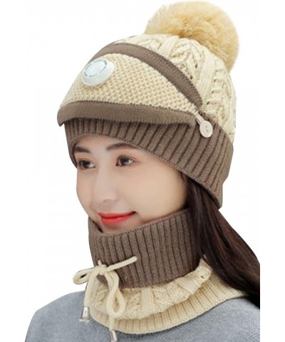 3Pcs Scarf Hats Sets for Womens Stretch Knitted Crochet Hats Warm Winter Neck Gaiter + Face Decoration Beige $9.77 Rain Hats