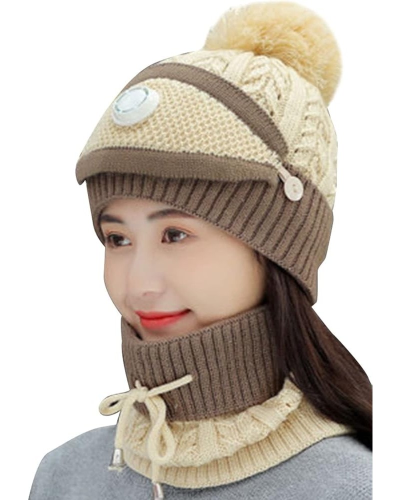 3Pcs Scarf Hats Sets for Womens Stretch Knitted Crochet Hats Warm Winter Neck Gaiter + Face Decoration Beige $9.77 Rain Hats