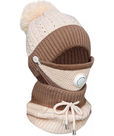 3Pcs Scarf Hats Sets for Womens Stretch Knitted Crochet Hats Warm Winter Neck Gaiter + Face Decoration Beige $9.77 Rain Hats