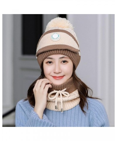 3Pcs Scarf Hats Sets for Womens Stretch Knitted Crochet Hats Warm Winter Neck Gaiter + Face Decoration Beige $9.77 Rain Hats