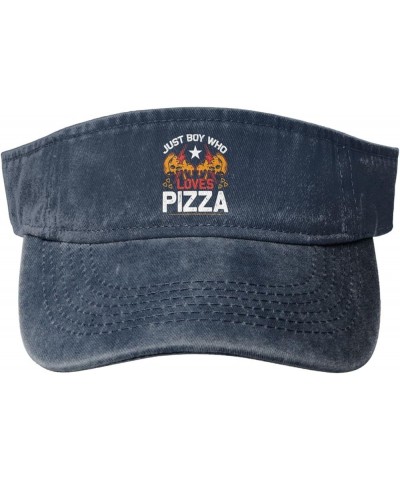 Just A Boy Who Loves Pizza Sun Visor Hats for Women Men Sun Hat Cotton Golf Hat Vintage Baseball Cap Navy Blue $13.79 Visors