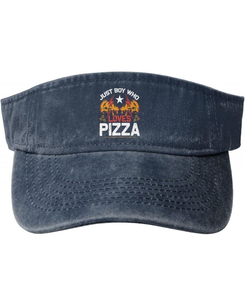 Just A Boy Who Loves Pizza Sun Visor Hats for Women Men Sun Hat Cotton Golf Hat Vintage Baseball Cap Navy Blue $13.79 Visors