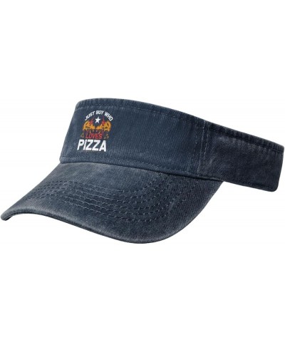 Just A Boy Who Loves Pizza Sun Visor Hats for Women Men Sun Hat Cotton Golf Hat Vintage Baseball Cap Navy Blue $13.79 Visors