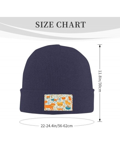 Black Warm Knit Hat Cartoon Orange cat Prints Soft Good Elasticity Suitable for Outdoor Sports Navy Blue $9.41 Skullies & Bea...