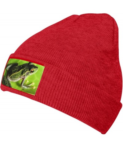 Beanie Hats for Women Men Knit Hat Frog Leaves Print Beanies Cap Fashion Cuffed Sports Hat Red $11.53 Skullies & Beanies