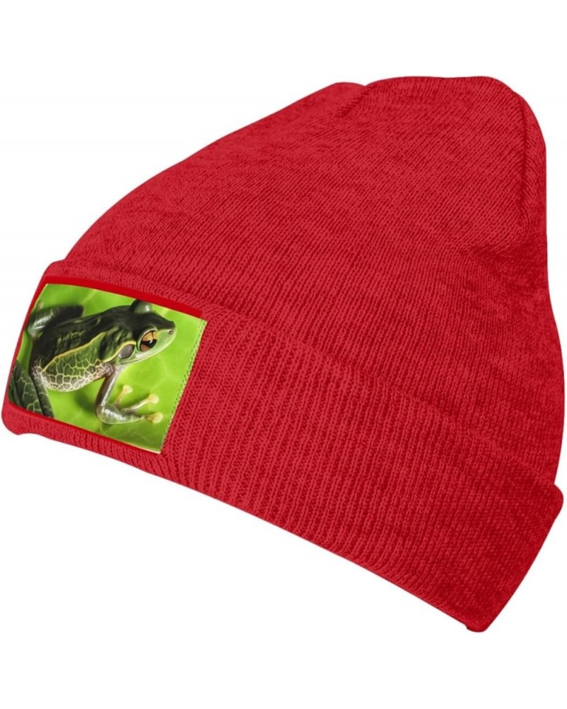 Beanie Hats for Women Men Knit Hat Frog Leaves Print Beanies Cap Fashion Cuffed Sports Hat Red $11.53 Skullies & Beanies