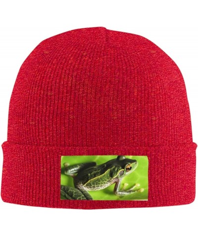 Beanie Hats for Women Men Knit Hat Frog Leaves Print Beanies Cap Fashion Cuffed Sports Hat Red $11.53 Skullies & Beanies