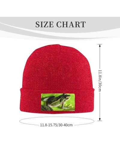 Beanie Hats for Women Men Knit Hat Frog Leaves Print Beanies Cap Fashion Cuffed Sports Hat Red $11.53 Skullies & Beanies