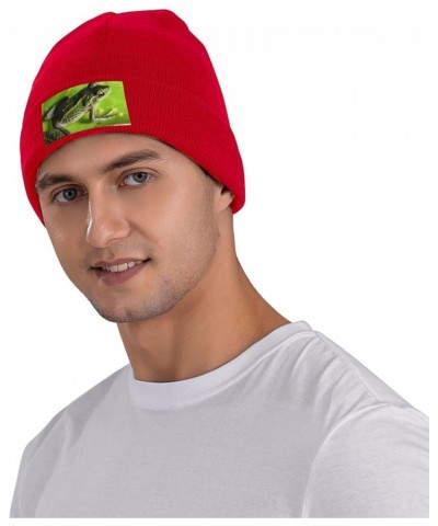 Beanie Hats for Women Men Knit Hat Frog Leaves Print Beanies Cap Fashion Cuffed Sports Hat Red $11.53 Skullies & Beanies