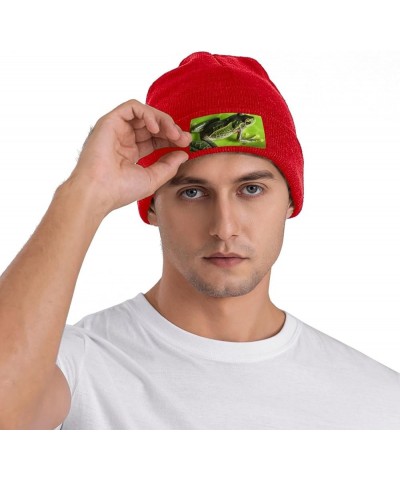 Beanie Hats for Women Men Knit Hat Frog Leaves Print Beanies Cap Fashion Cuffed Sports Hat Red $11.53 Skullies & Beanies