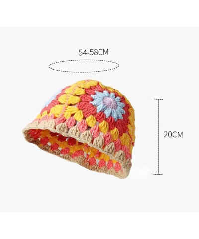 Crochet Bucket Hat Handmade Knitted Woolen Hat Floral Cap Fashion Splice Fall Winter Warm Beanies Beach Outing Sun Hat Yellow...