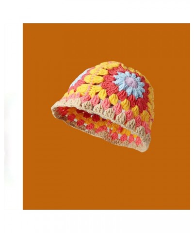 Crochet Bucket Hat Handmade Knitted Woolen Hat Floral Cap Fashion Splice Fall Winter Warm Beanies Beach Outing Sun Hat Yellow...