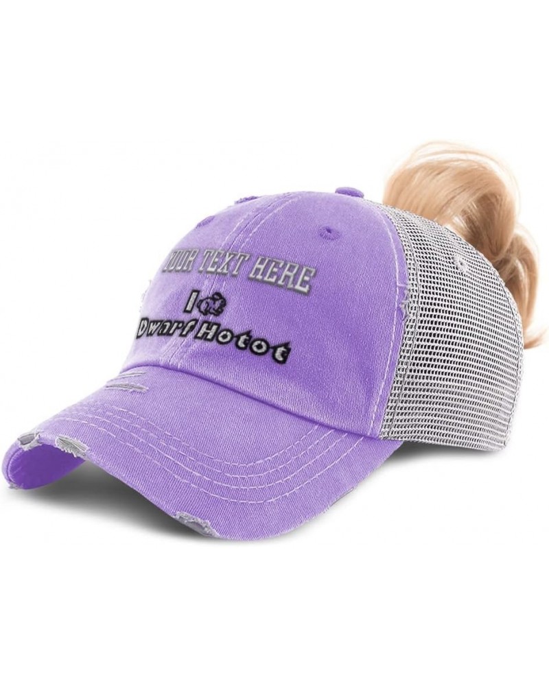 Womens Ponytail Cap I Rabbit Dwarf Hotot Breed Cotton Bunny Distressed Trucker Hat Lavender Personalized Text Here $16.11 Bas...