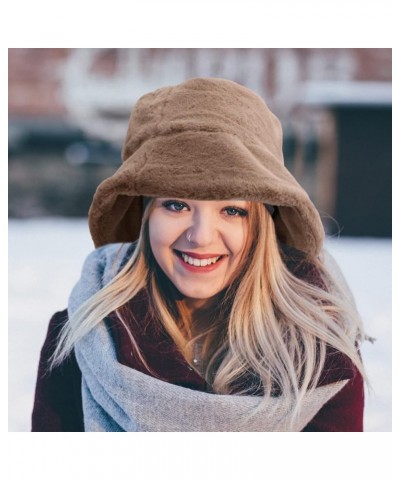 Winter Bucket Hat Women Furry Fur Bucket Hat Fisherman Hat Warm Hats Casual Outdoor Bucket Hat Khaki $7.64 Bucket Hats