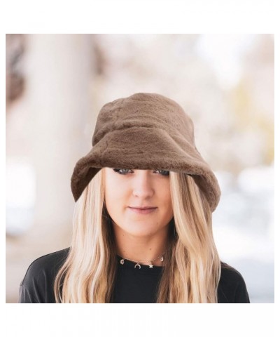 Winter Bucket Hat Women Furry Fur Bucket Hat Fisherman Hat Warm Hats Casual Outdoor Bucket Hat Khaki $7.64 Bucket Hats