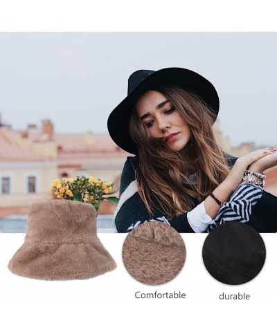 Winter Bucket Hat Women Furry Fur Bucket Hat Fisherman Hat Warm Hats Casual Outdoor Bucket Hat Khaki $7.64 Bucket Hats