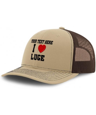 Custom Richardson Trucker Hat I (Love) Luge Red Heart Sports Lovers Baseball Cap Khaki Coffee Personalized Text Here $20.29 B...