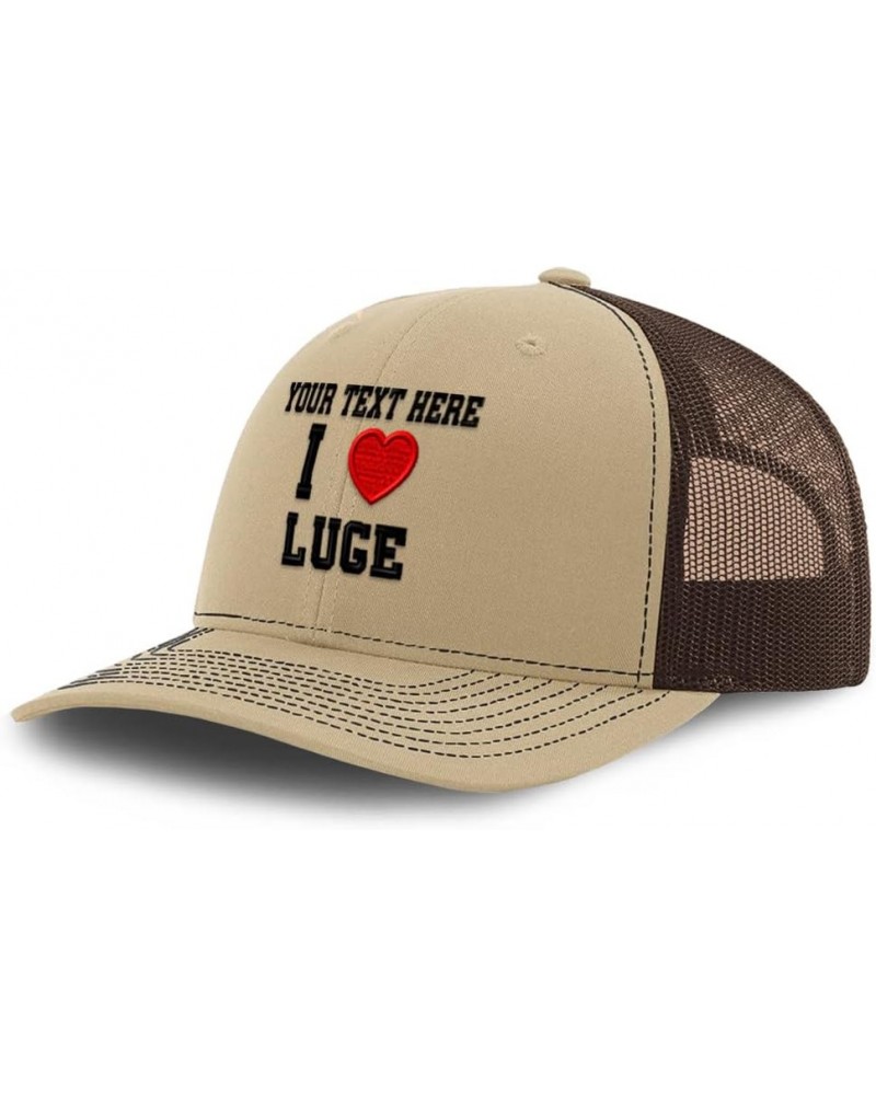 Custom Richardson Trucker Hat I (Love) Luge Red Heart Sports Lovers Baseball Cap Khaki Coffee Personalized Text Here $20.29 B...